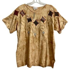 Vintage Gantos T Shirt Brown Size OS Bohemian Western Artsy NWT Deadstoc…